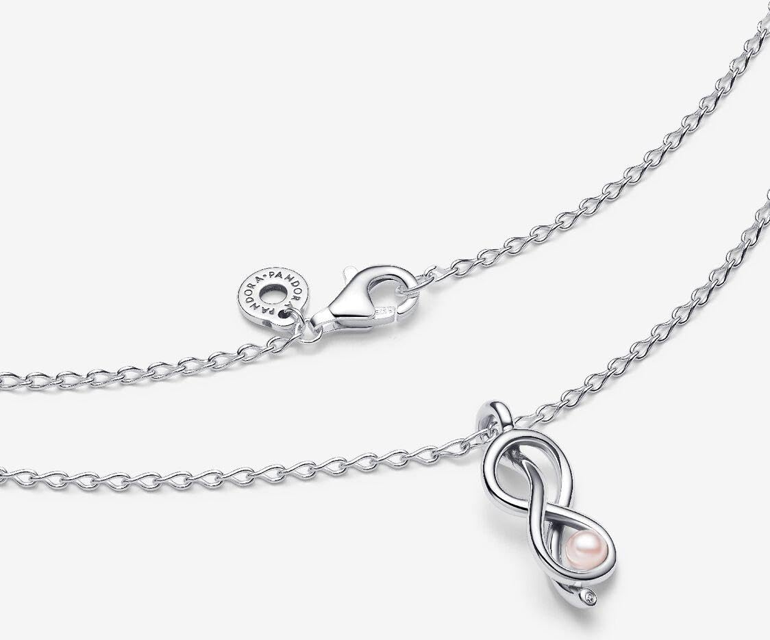 Pandora Moments 393762C01-50 Collier nœud Infini en Argent Sterling Avec zircone et Perle artificielle, Taille : 50 cm, 50 cm, Argent Sterling, Zircone cubique