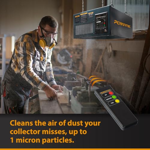 Image of POWERTEC AF4000 3-Speed RF Remote Controlled Air Filtration System (300 /350 /400 CFM), Hanging Air Filter for Woodworking & Dust Collector, Air Purifier for Garage & Workshop (AF4000)