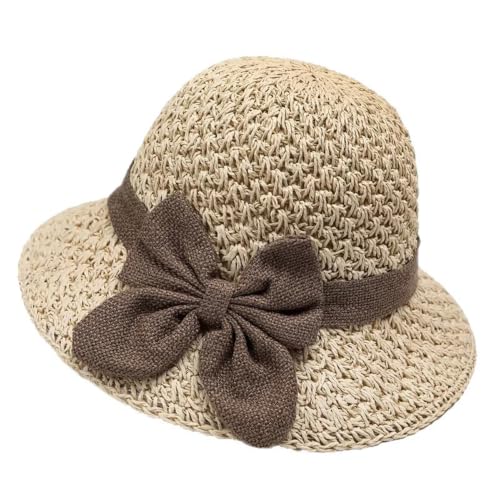 Sombrero de paja tejido a mano con moño para mujer