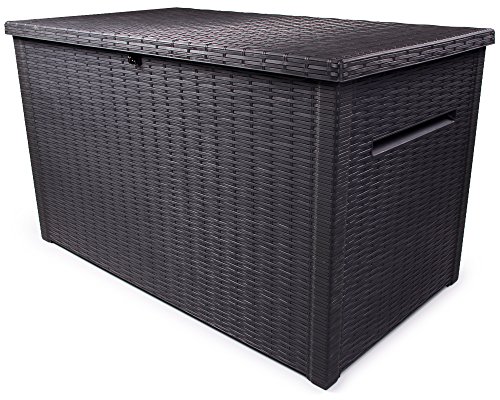 Ondis24 Rumba Kissenbox XXL Auflagenbox anthrazit 870 Liter Rattan Optik mit Gasdruckfedern ca. 146 x 82 x 86 (H) cm – Bild 4