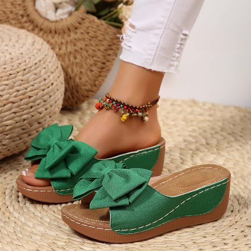 Women's Summer Thick Sole Bow Sandals Fashionable Comfortable Slip Casual Beach Walking Shoes for Vacation2