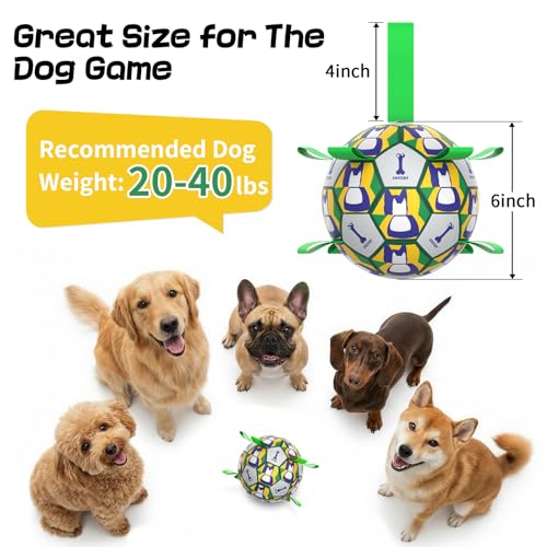 Image of Dog Soccer Ball with Straps, 6 Inch for Small and Medium Dogs, B | Footable Floating Dog Toy for Training, Fetch & Water Play, Interactive Dog Toys with Pump and Needle for Inflation