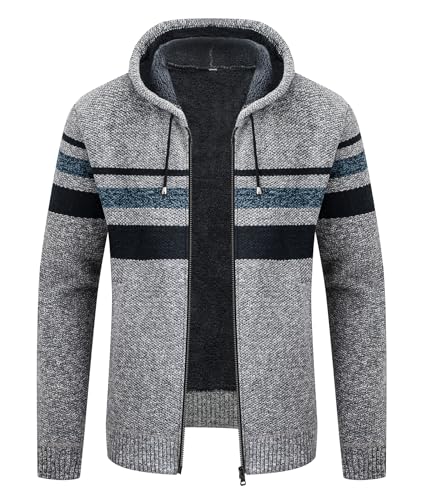 Image of LLdress Mens Knit Cardigan Sweaters Sherpa Lined Full Zip Hoodie With Pockets