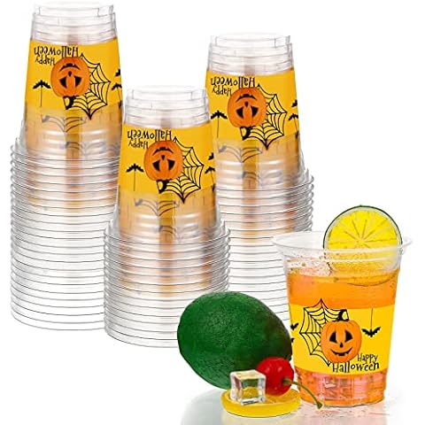 Tazas de plástico naranja para fiesta de calabaza Cover