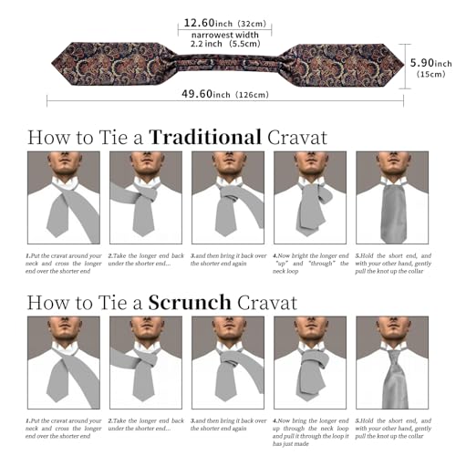 Image of DiBanGu Mens Silk Ascot Ties Paisley Jacquard Woven Cravat and Pocket Square Cufflinks with Lapel Pin for Business Wedding