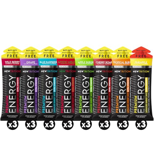 Image of NewTrition Extra Strength Energy Shots 1.7 fl oz - 250mg Caffeine with B Vitamins & Amino Acids, Sugar-Free Zero Calorie Vitamin Energy Drink for Focus & Endurance (Pack of 24, 8 Flavors - Mixed 1&2)