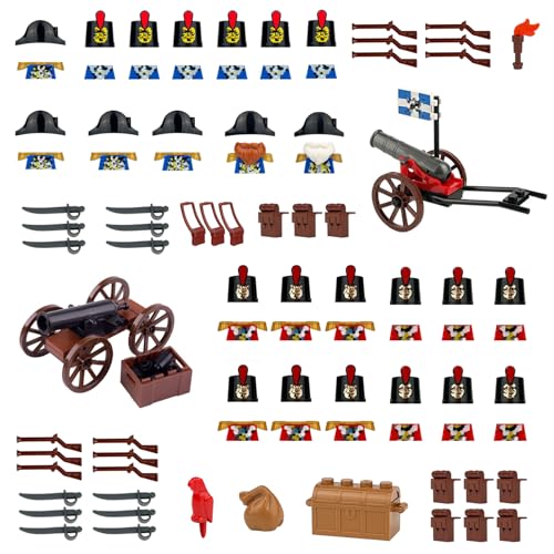 Napoleonic Revolutionary War Mini Soldiers Pack, 12 British & 12 French Figures, Compatible with Lego 853792 Accessory, Guns Cannons Accessories, Civil War Battle