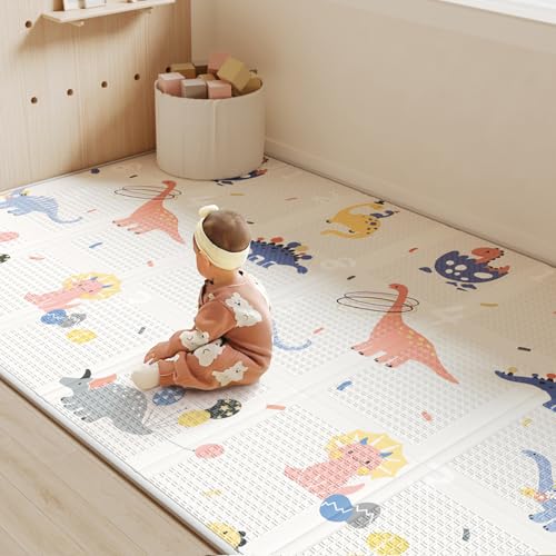 Image of BG-BABYGO Baby Play Mat Foldable Baby Floor Play Mat Large 50"*78"*0.4" Soft Foam Playmat for Babies Reversible Waterproof Padded Baby Girl Play Mat Portable Crawling Mat for Indoor Outdoor