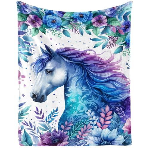 Horse Throw Blanket - Soft Flannel for Girls Boys Kids Horse Lovers - Warm All Season Lap, Chair, Sofa Blanket - 50