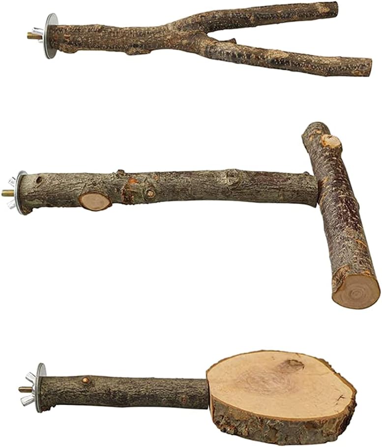 XIANJUN 3 piezas de soporte de madera de perca de pájaro plataforma de árbol natural palo de pie barra de escalada pata de molienda juguetes jaula accesorios