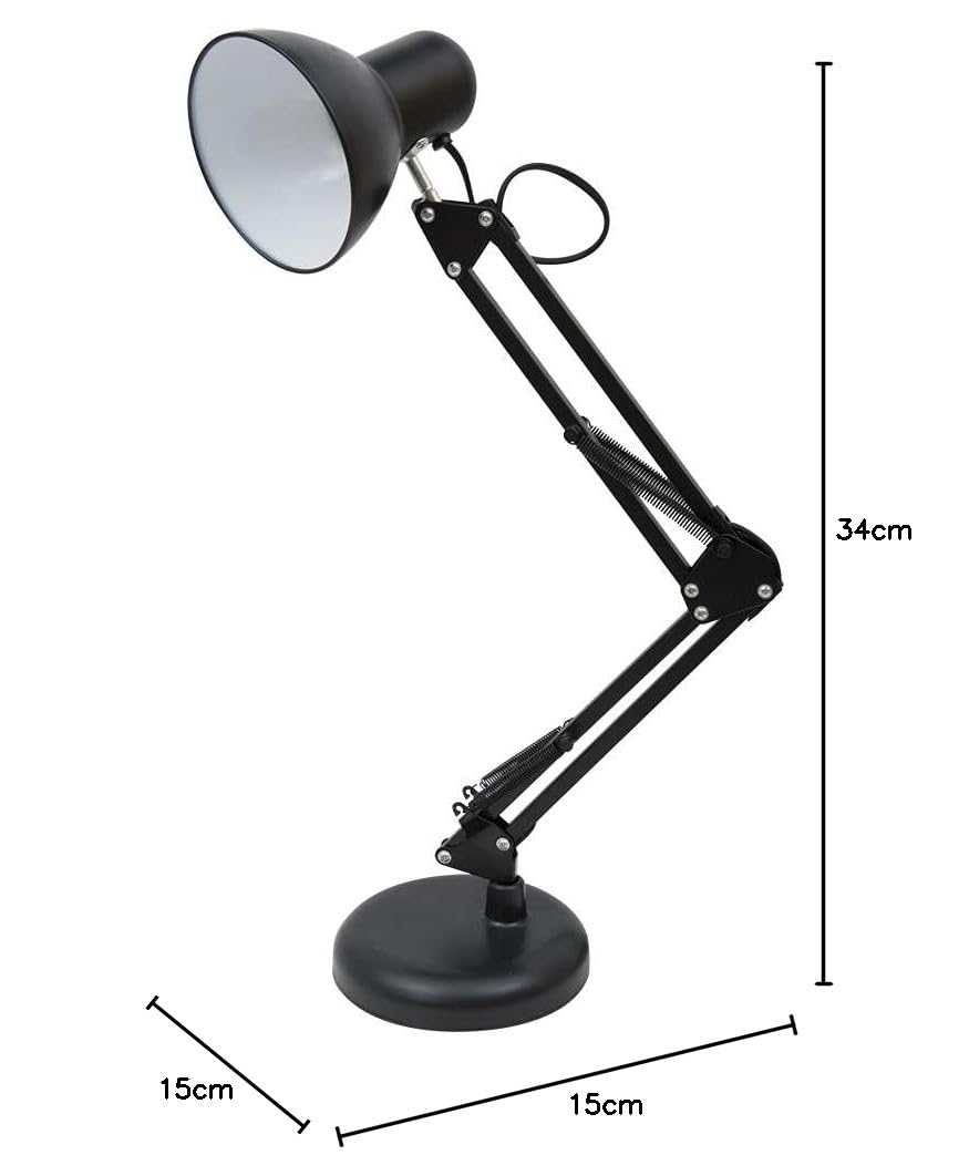 BEL AIR HOME - Lámpara de Escritorio LED Vintage Retro Articulada | Flexo Antigona Ajustable para Estudio y Lectura | Iluminación E27, Negro, Metal