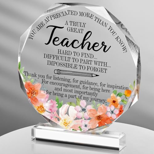 Perthlin Best Teacher Appreciation Gifts for Women Acrylic Thank You Teacher Gift from Student Graduation End of Year Teachers for Present Office Desk Decor Paperweight Keepsake(Nonagon Pencil)
