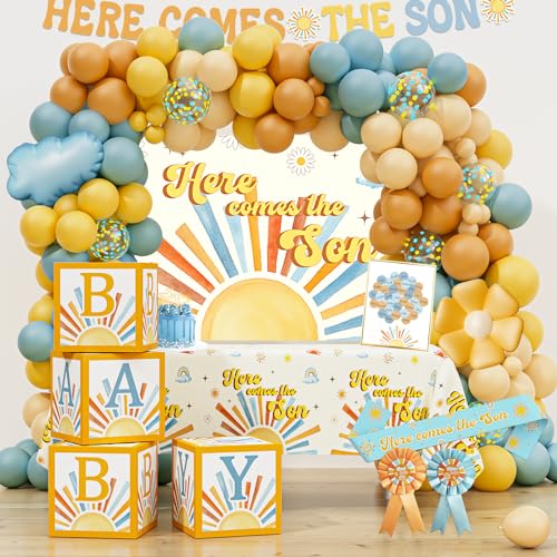 Here Comes the Son Baby Shower Decorations for Boy Boho Sun Baby Shower Party Supplies Its A Boy Gender Reveal Dcor Retro Sun You Are My Sunshine Baby Shower