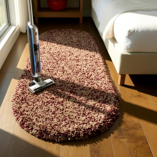 Image of Fluffy Silky Micro Fiber Polyster Carpet /Runner for Bedroom, Study Room, Playing Room, Guest Room ETC. 2x4 Feet, (red and Beige Mix)