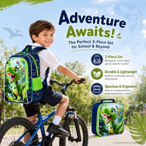 Image of UFNDC 3PCS Boys Backpack,16 inchKids Dinosaur Bookbag with Lunch Box, School Bag for Elementary Toddler
