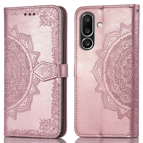 Image of ClickCase Queen Series for Samsung Galaxy M36 5G Leather Flower Embossing Wallet Flip case Magnetic Closure Flip Cover for Samsung Galaxy M36 5G (Rose Gold)