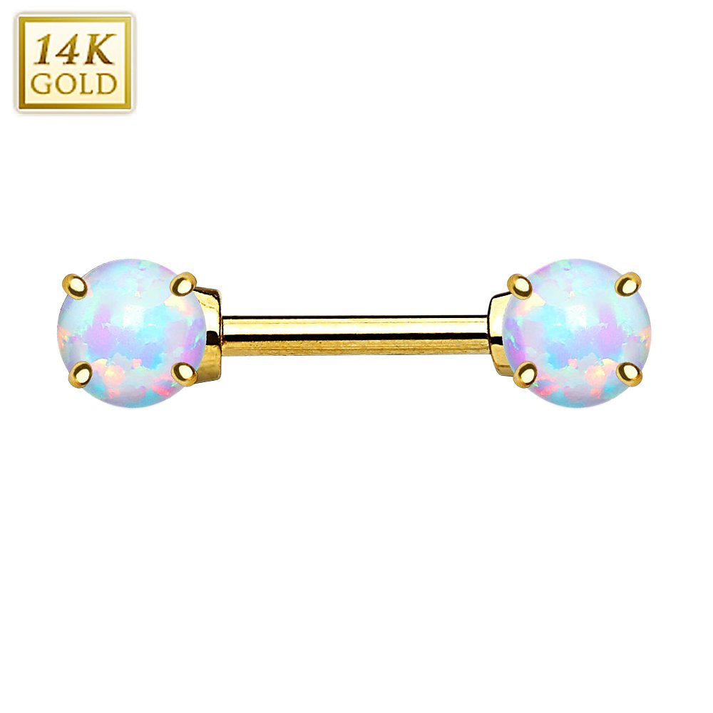 Brustwarzen Piercing Intimpiercing Echt Gold 14 Karat mit Opal Stein
