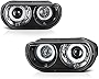 For 2008-2014 Dodge Challenger Halogen Model Black Dual CCFL Halo Ring Projector Headlights Headlamps Assembly Replacement Pair, Driver & Passenger Side