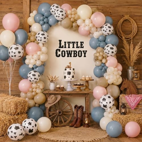 Image of Cow Print Balloons, 12 Inch Baby Pink Blue Cow Print Latex Balloons, 50 Pcs Light Blue Pink Apricot White Balloon for Baby Shower Birthday Cowboy Cowgirl Western Rodeo Farm Gender Reveal Party Decor