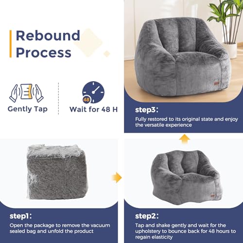 Image of MAXYOYO Bean Bag Chair, Comfy Bean Bag Sofa with Back Support, Faux Fur Bean Bag Chair for Adults and Kids, Stuffed Floor Sofa for Living Room, Bedroom, Apartment, Grey