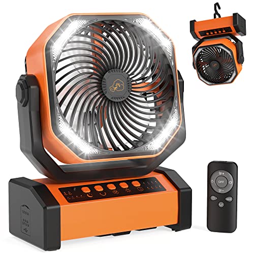 Panergy Portable Camping Fan With Led Lantern, 20000Mah Rechargeable Battery Operated Usb Fan, Auto-Oscillating Desk Fan With Remote, 4 Speeds 4 Timers Tent Fan For Jobsite, Power Outage, Hurricane #TOP17