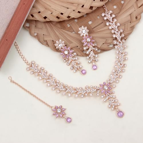 Atasi International Diamond Necklace Jewellery Set for Women with Earrings and Maang Tikka for Wedding, Party, Engagements & Festivals (Image - 2)