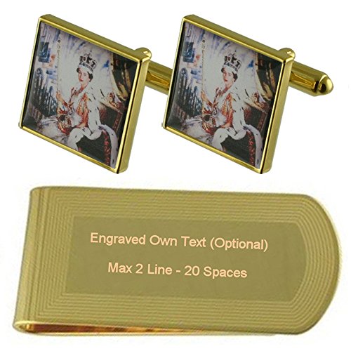 Select Gifts Royal Queen England Gold-Manschettenknöpfe Geldscheinklammer Gravur Geschenkset