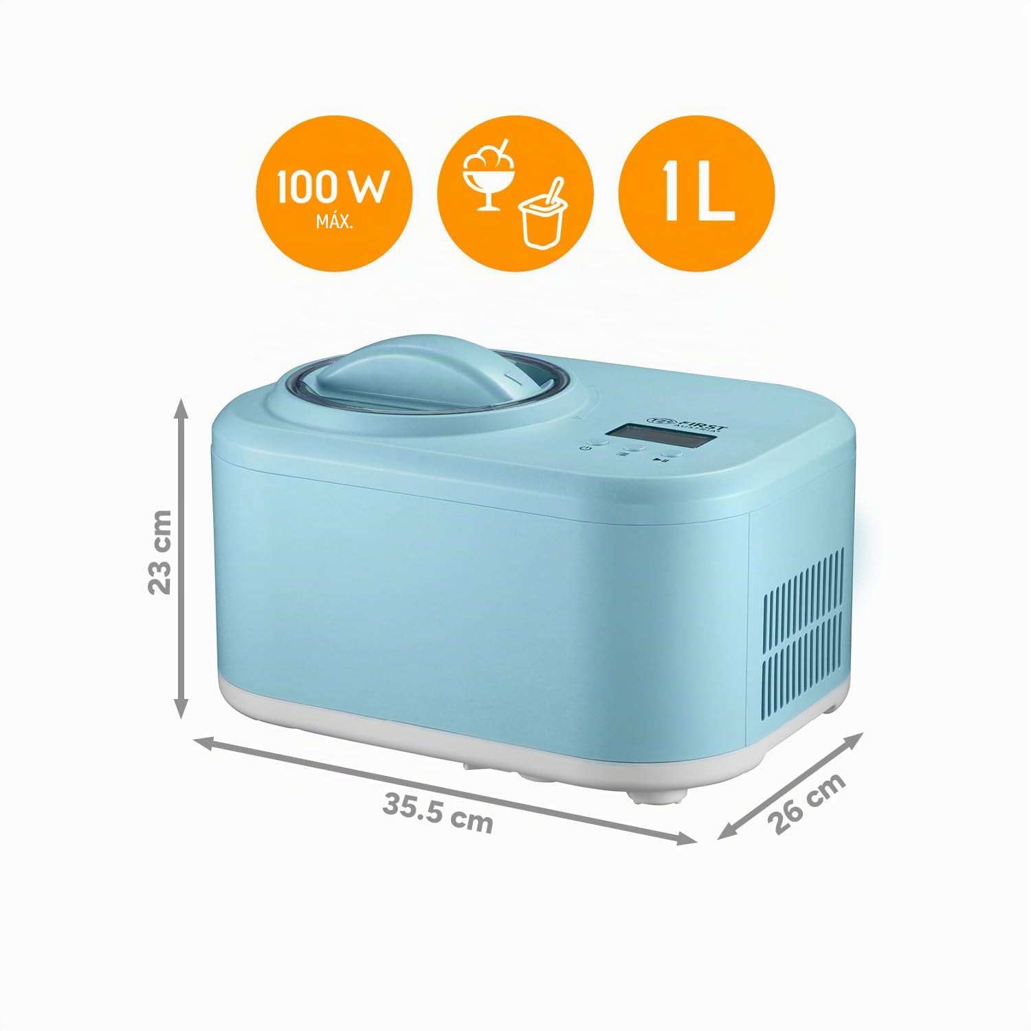 TZS First Austria - Heladera 1L con Compresor 3 en 1-100W Máquina de Helados Autorefrigerante para Yogur Helado, Sorbete y Crema - Turquesa