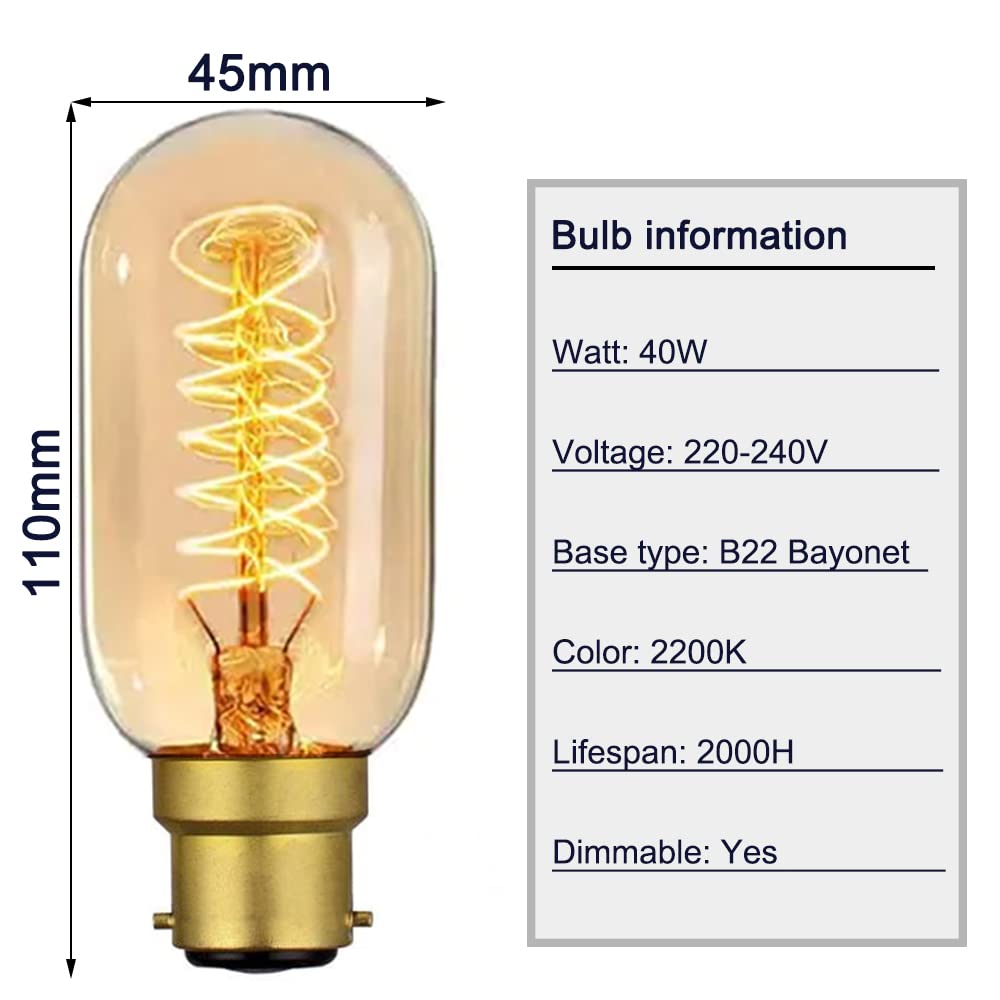 Decorative Light Bulbs Bayonet Fitting William \u0026 Watson B22 Edison Vintage  XL - M Globe Spiral Light Bulb, 40W Bayonet Fitting (Globe Globe Spiral 40w, image size:1000x1000