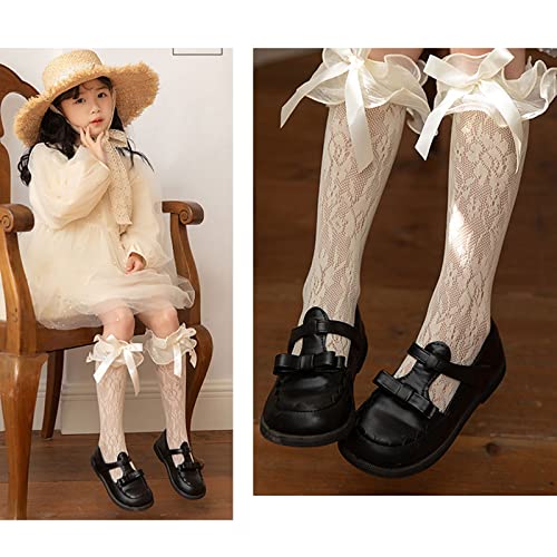 Socks,Kids Girls Mesh Knee High Socks Sweet Organza Ruffle Trim Cute Bowknot Rose Floral Lace Calf Stockings4