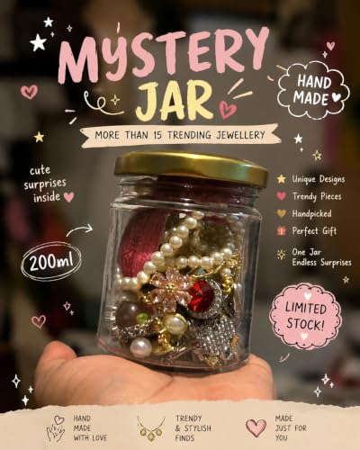 Image of Mystery Jewelry Jar Bundle - Handmade Cute Floral Surprise Jar | 15+ Fashion Jewelry Pieces (Necklace, Earrings, Rings, Bracelets, Bag Charm & Phone Charm) | Gift for Women & Girls