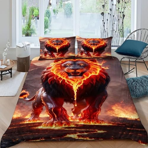 Parure de lit lion feu 260x220 microfibre supérieure avec taies d'oreiller finitions soignées - 3