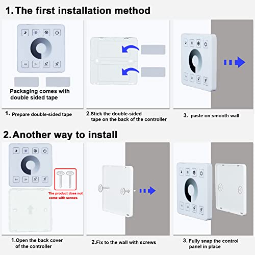 TOPAI DIM Touch Panel LED Controller RF 433Mhz Wireless Remote Control Distance 20m Wall Mounted DC 5-24V 15A*2CH for DIM LED Strip Lights - Image 4