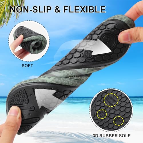 Mens Womens Water Shoes Quick Dry Barefoot Shoes Non-Slip Aqua Socks for Beach Swim Camouflage Green4