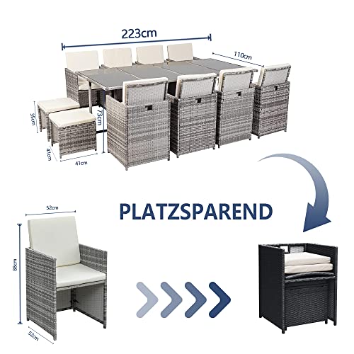 Ribelli Gartenmöbel Set 13-Teilig, Balkonmöbel aus Polyrattan, Wetterfest Sitzgruppe, Sitzgarnitur mit Sofa, Esstisch… – Bild 7