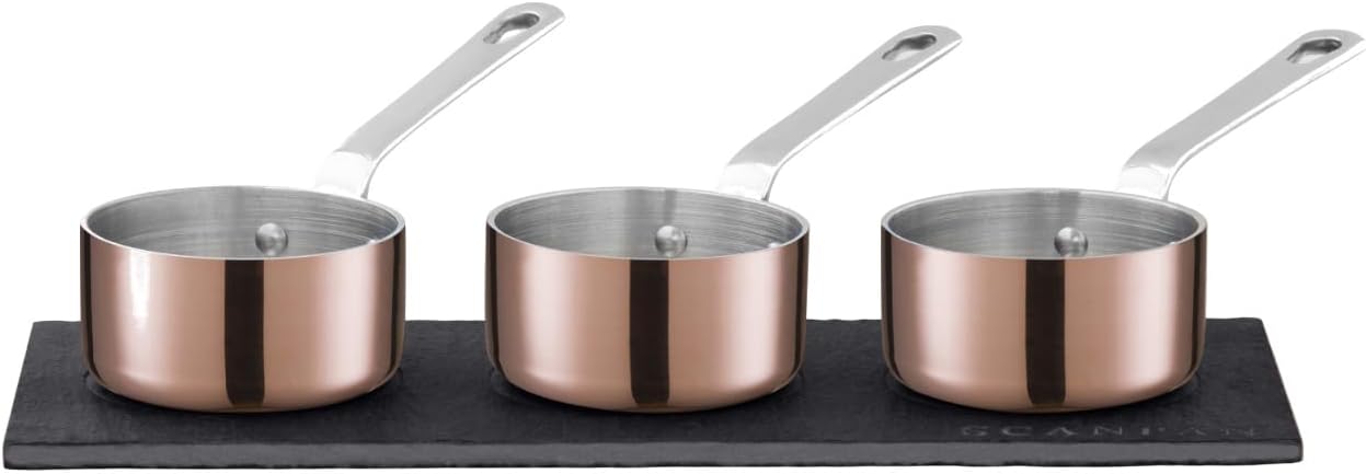 Scanpan 3 Piece Maitre 'D Copper Sauce Serving Set on Slate Board, 0.08 quart, Metallic