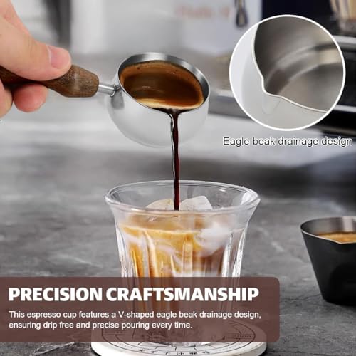 Image of Supvox 60ml Espresso Shot Pitcher Stainless Steel Coffee Accessories with Wooden Handle and V Shape Spout Easy Pour Shot Measuring Cup for Barista