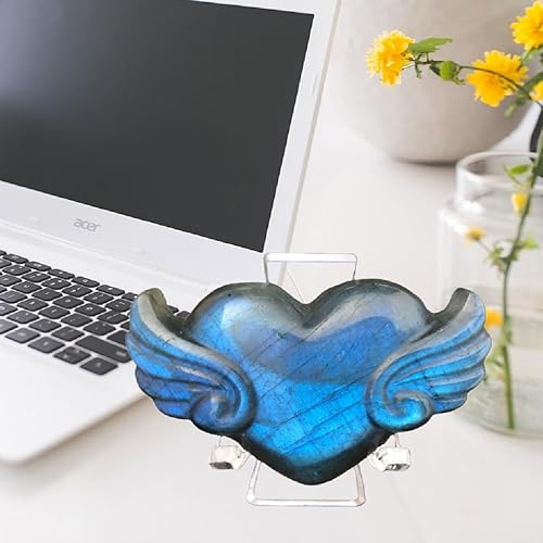 Miniatura 4 de Piedra de corazón de cristal de labradorita, piedras curativas de cristal y piedras de labradorita, corazón de cristal con alas