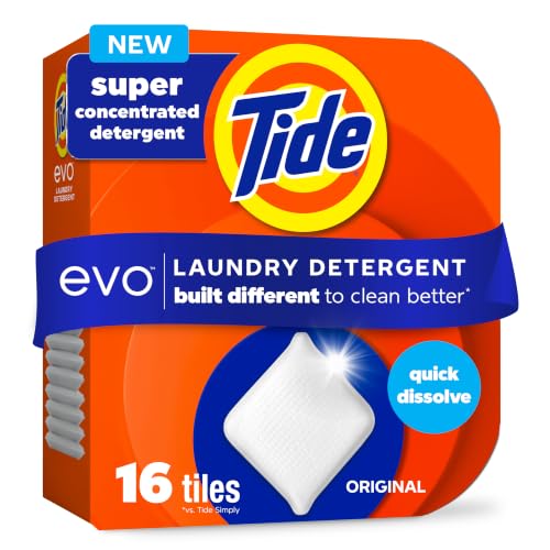 Tide evo Laundry Detergent Original Scent Works on 100% of Common Stains Concentrated Travel Detergent HE Compatible and Instant Dissolve Fights Stains Better than Leading Detergent Sheet 16 Count