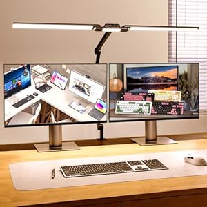 LED Desk Lamp for Home Office, Architect Desk Light with Clamp and 180° Rotatable Swing Arm, 24W Ultra Bright Auto Dimming Computer Light, Stepless Dimming and Tempering Table Light for Video Calls
