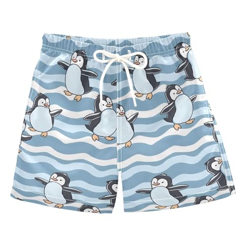 ALAZA Dancing Penguin Wave Boys Quick Dry Beach Board Shorts Kids Swim Trunks Bathing Suit Swimsuit S Multicolor