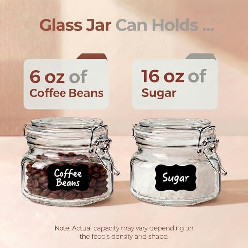 Image of 17 oz Square Glass Jars with Airtight Lids, 6 Pack Mason Jar with Clamp Lid | Air Tight Glass Food Storage Containers with Lids Keep Food Dry & Fresh, Best Canister for Flour, Sugar, Cereal, Rice, Coffee