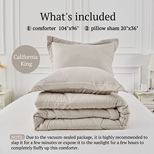 Mildly California King Comforter Set - Oatmeal Bedding Comforter Sets 100% Washed Microfiber Super Soft 3 Pcs, All Season Fluffy Lightweight Down Alternative Comforter 104X96 Inches, 2 Pillow Shams #TOP5