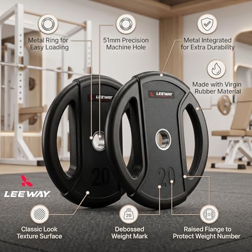 Image of Leeway Olympic Barbell Rod with Plates (120kg Set) | 7ft Chrome Otis Bar 20kg + Weight Plates | 51mm Rubber Coated Olympic Plate | Home Gym Weight Lifting Combo (2.5kgX2+5kgX2+7.5kgX2+10kgX2+15kgX2+20kgX2)