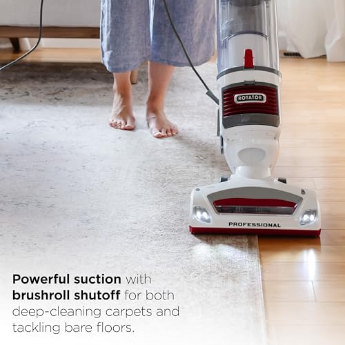 Image of Shark Upright Vacuum Cleaner | Rotator Lift-Away | Pet Hair, Carpet & Hard Floor Cleaning | Dusting Brush, Upholstery & Crevice Tools | HEPA Filter | Swivel Steering | Headlights | White /Red | NV501