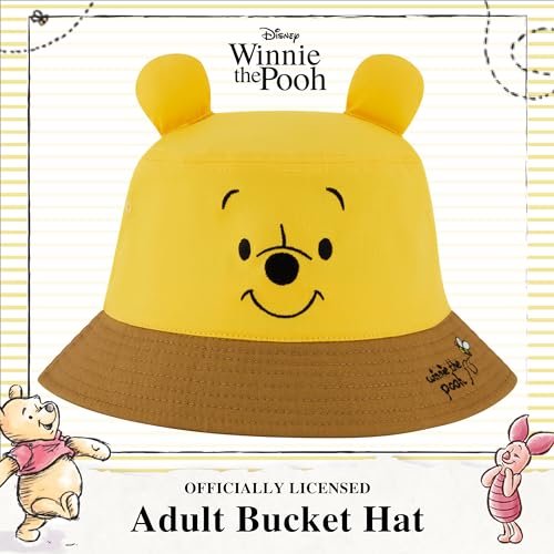Disney Winnie The Pooh Bucket Hat, Packable Travel Hat with 3D Bear Ears, Wide Brim Summer Hat, Yellow, One Size2
