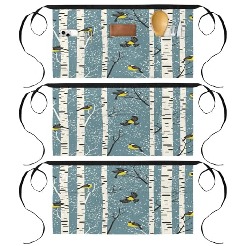 Demi-tablier de cuisine pour pâtisserie et bistrot au motif oiseaux lot de 3