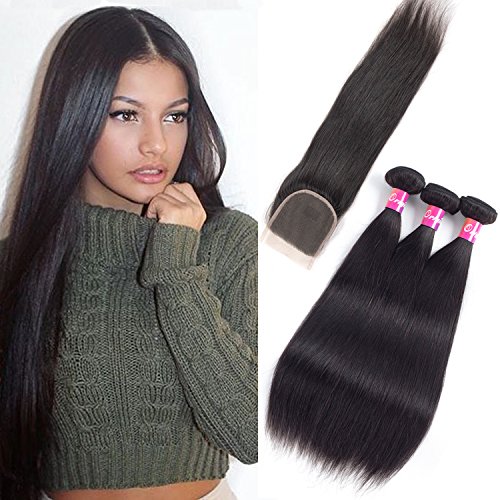 Straight Hair 3 Bundles with Closure (14"16"18"with12")