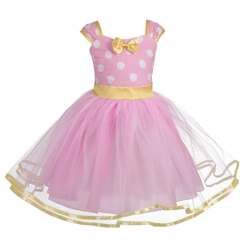 Lito Angels Niñas de lunares de Ratona Vestir de cumpleaños Disfraz de Carnaval Halloween de fiesta Vestidos de tutú Con Diadema orejas Talla 5-6 años Rosa (Número de etiqueta 140) - 1