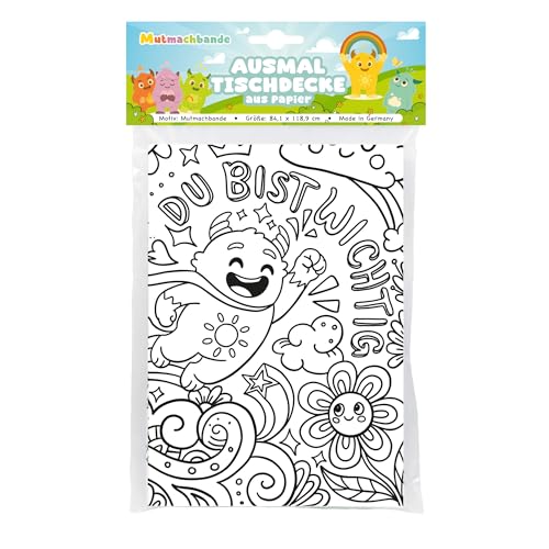 Papier-Tischdecke zum Ausmalen Motiv Mutmachbande Affirmationen für Kinder Deko Kindergeburtstag Ausmalbilder positves Denken Mal Mich Bunt
